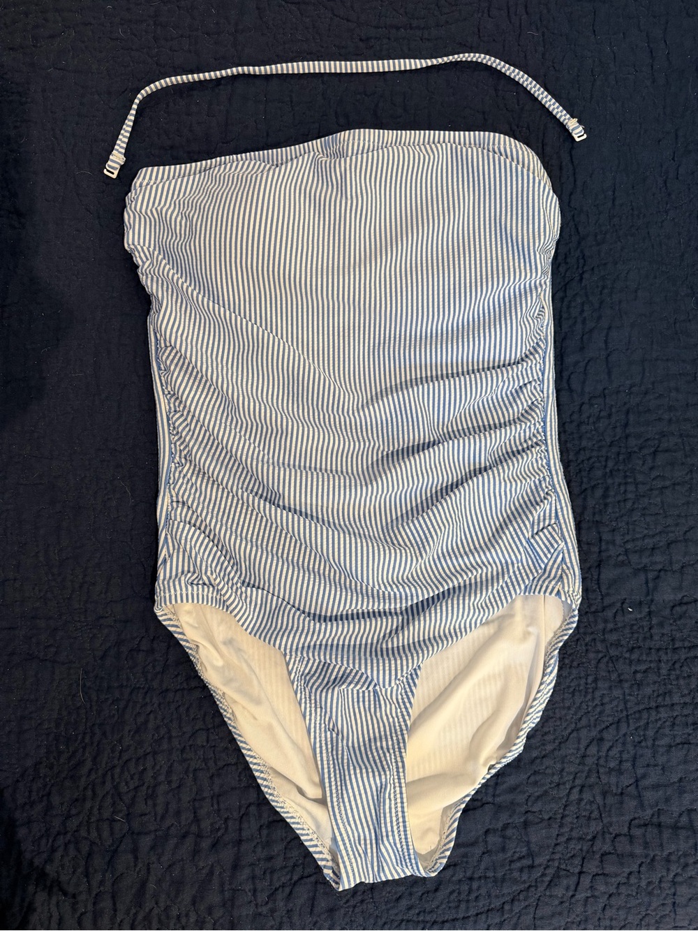J. Crew Blue and White Seersucker One-Piece Swimsuit